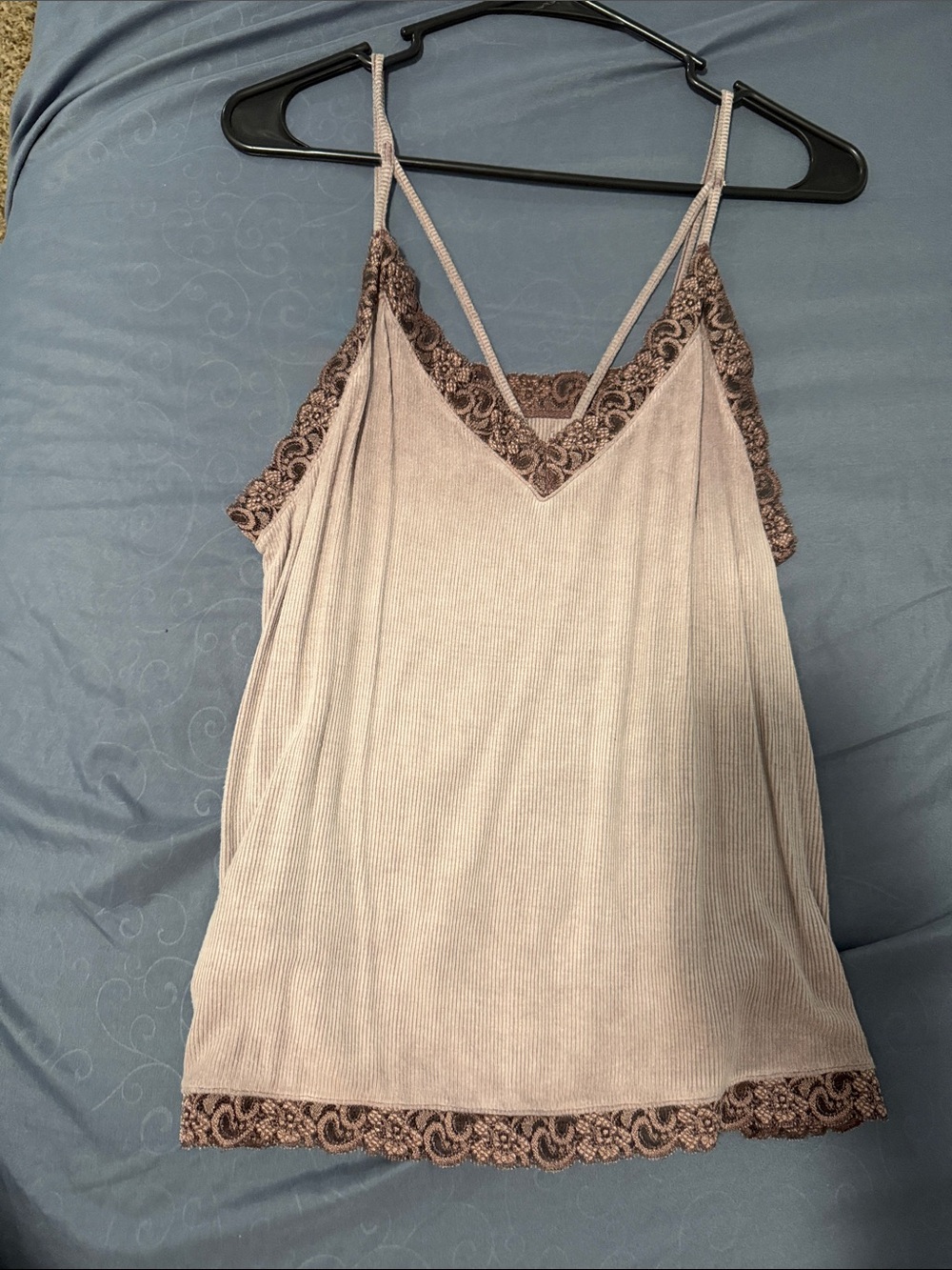 Ribbed Lace-Trim Camisole Tank - Dusty Mauve